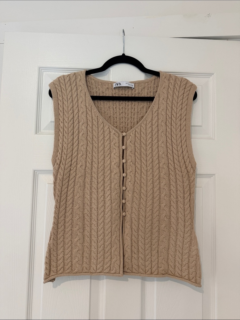 Zara Camel Cable-Knit Button Front Sweater Vest